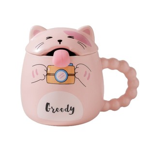 Tazza in Ceramica a Forma di Gatto con Coperchio e Cucchiaio, <span class=keywords><strong>Design</strong></span> <span class=keywords><strong>Creativo</strong></span> Personalizzato per Ufficio e Casa, Ideale per Colazione - Product Image 5