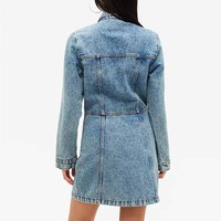 Robe en jean personnalisée, unie, naturelle, tissée, infroissable, à manches longues, mini, simple, à col rabattu et boutonnée, pour printemps, été, automne