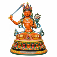 Statue de Bodhisattva Manjushri en Cuivre Coulé, Sculpture Bouddhiste Tibétaine Colorée, Feng Shui, pour Temple et Autel, Vente en Gros Personnalisée