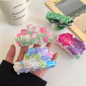 彩色亚克力可爱清爽春花发夹郁金香百合玫瑰发饰批发女孩发夹 - Product Image 2
