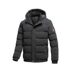 Abrigo de lana lavada color canela para hombre con logo de insignia, chaqueta acolchada informal impermeable de corte regular con cuello alto - Product Image 5