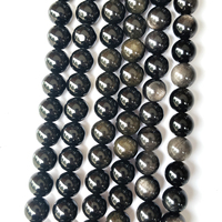Perles rondes en pierre naturelle de 4 à 10 mm, obsidienne argentée, obsidienne dorée, obsidienne noire, pour la création de bijoux DIY, bracelets