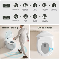 Toilette intelligente en céramique en forme d'œuf avec couvercle à ouverture et fermeture automatiques, capteur de pied sans contact pour le chasse d'eau et séchoir à air chaud pour hôtel