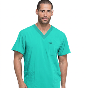 Men's Black V-Neck <b>Scrub</b> <b>Top</b> With Pockets Cotton Polyester Woven Hospital Uniforms - Product Image 4