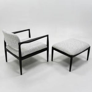 Fauteuil lounge moderne en bois, structure en chêne massif, chaise longue rembourrée en tissu avec design écologique pour salon - Product Image 5