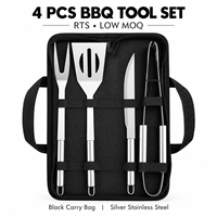 Ensemble d'outils de barbecue en acier inoxydable RTS 4 pièces avec sac de transport, manche tubulaire
