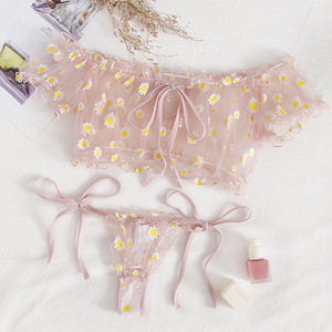 Ensemble de lingerie de luxe européen et américain d'été à pois en maille, sans bretelles, épaules dénudées, pyjama sexy pour femme, lingerie intime - Product Image 1