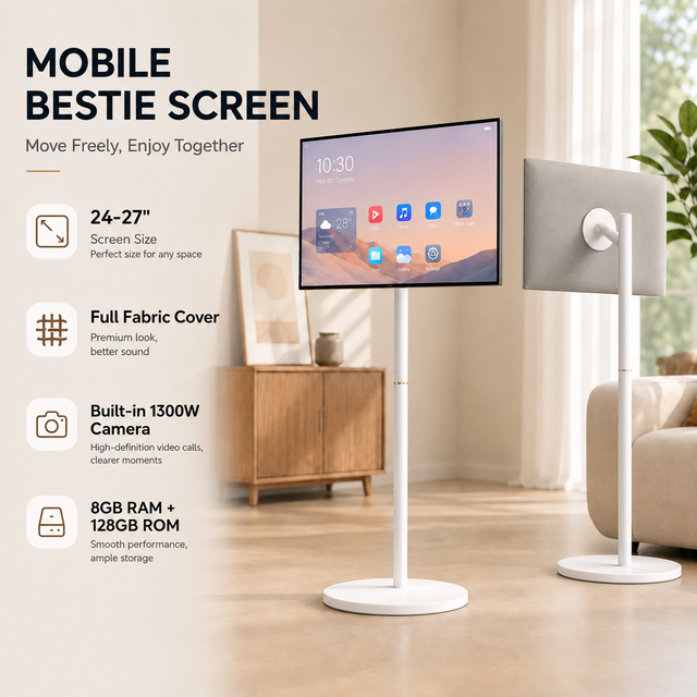 24 27 32 Inch Portable Smart TV Touch Screen Android Smart Display with Wheels Battery and Camera