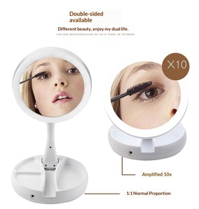Miroir de Maquillage Pliant LED Lumineux Argenté Grande Taille Double Face Grossissement 10x pour Bureau - Product Image 5