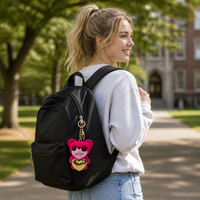 Porte-clés en peluche rose personnalisé mignon, motif dessin animé, écologique, durable, doux, breloque de sac en forme de cœur doré, mini jouet pendentif de 12 cm