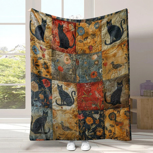 Wholesale Vintage <b>Cat</b> Pattern Plush Throw Blanket Rectangular Anti-Pilling Home Decor Four Seasons Use - Product Image 1