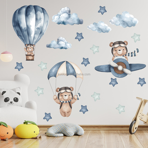 Pegatinas de <span class=keywords><strong>pared</strong></span> de globo de aire caliente de avión de dibujos animados de oso de peluche azul pegatinas autoadhesivas para habitación de niños <span class=keywords><strong>papel</strong></span> tapiz de PVC - Product Image 2
