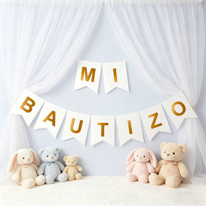 Striscione Rettangolare con Design a Bandiera Guirnalda Mi Bautizo, Lettere Bianche e Oro, 10 Pezzi, 4M, per Feste - Product Image 4