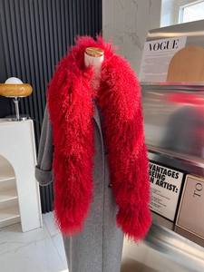 천연 여성 양털 스카프 따뜻한 진짜 양털 숄 겨울 몽골리안 핑크 퍼 숄 - Product Image 5