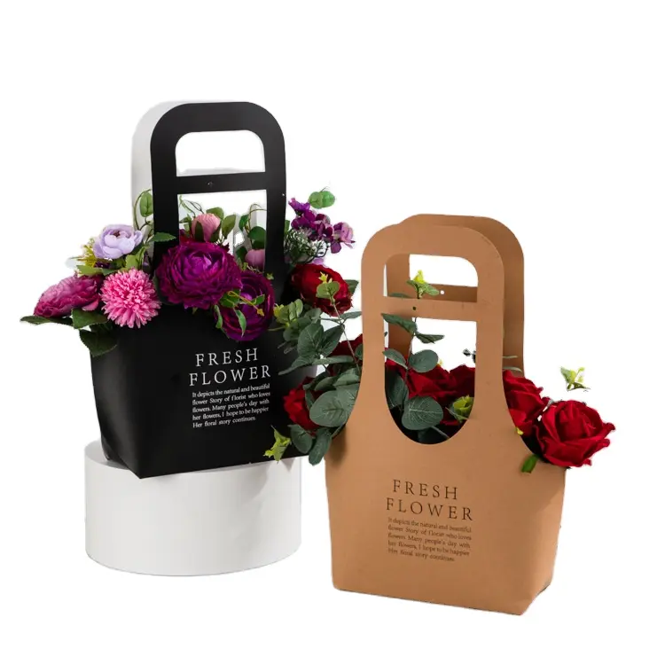 Bouquet cadeau pliable étanche, 1 pièce, panier à fleurs en forme de panier à fleurs, sac fourre-tout en papier à poignée