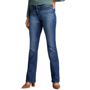 Pantalones vaqueros informales de algodón para mujer, pantalones vaqueros de pierna ancha, Spandex, estilo técnico, tela con cremallera, superventas, de tiro alto para mujer, Bangladesh - Product Image 2