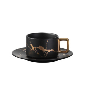 Luxury Nordic Ceramic Marble <b>Coffee</b> Cup Black Gold Espresso <b>Mug</b> Milk Tea Saucer <b>Set</b> - Product Image 5