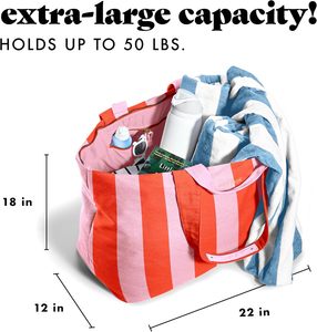 <span class=keywords><strong>Bolsa</strong></span> <span class=keywords><strong>de</strong></span> Playa Extra Grande <span class=keywords><strong>de</strong></span> Lona <span class=keywords><strong>de</strong></span> Algodón a Rayas con Cierre, Portátil, para Mujer, con Bolsillos, para Viaje - Product Image 3