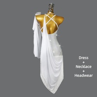 Robe de danse latine pour femme avec strass, bretelles croisées au dos, drapé en mousseline, franges et ourlet irrégulier – Costume de compétition Salsa Tango