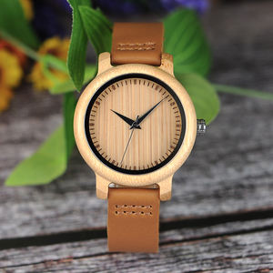 Quickshipment <span class=keywords><strong>BOBO</strong></span> BIRD Reloj informal <span class=keywords><strong>de</strong></span> madera <span class=keywords><strong>de</strong></span> bambú con correa <span class=keywords><strong>de</strong></span> cuero - Product Image 4