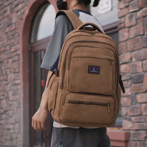 Canvas <b>Backpack</b> <b>Large</b> Capacity 15 Inches Laptop Bag Men's Travel Outdoor Retro Style Solid Color - Product Image 1