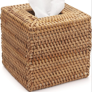 DECRAFTS Rattan Tissue Box Cover Square Rattan tissue box set, square hand woven natural wicker tissue box holder