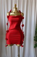 Robe Courte Moulante Femme Unie 5 Couleurs avec Fleurs 3D pour Soirée et Fête – Tailles S-2XL