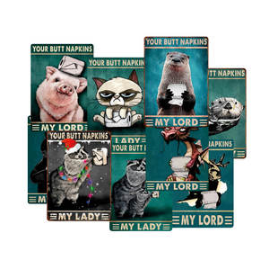 Insegna in Metallo Vintage Divertente, Decorazione da Parete per Bagno in Stile Gotico Retrò, Scritta 'Your Butt Napkin My Lord' - Arte Carina per Bagno con Scheletro - Product Image 1