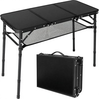 Table de camping pliable de 3 pieds, 3 hauteurs réglables (max 27,3 po), cadre en aluminium, panneau MDF, filet de rangement - Portable pour l'extérieur