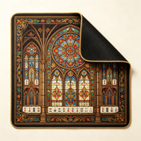 Tapis de Mahjong en microfibre antidérapant avec motif vitrail de cathédrale gothique et fenêtre rose noire et or, pour 4 joueurs, cadeau