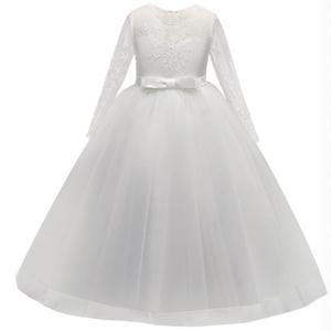Vestido de Fiesta de Boda 2021 para Niñas, Manga Larga, Organza, Lazo, Princesa, Vestido de Dama de Honor con Flores, Línea A, Largo hasta el Suelo - Product Image 1
