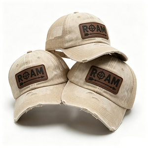 Gorra <span class=keywords><strong>de</strong></span> Béisbol Retro Unisex Beige para Exteriores, con Parche <span class=keywords><strong>de</strong></span> Cuero con Logotipo Personalizado, Malla Transpirable en la Parte Trasera, Ajustable, para Camping, Deporte y Uso Casual - Product Image 2