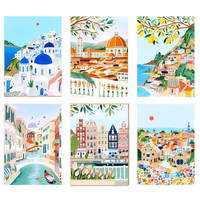 Cupmod Kit de Peinture Acrylique DIY pour Adultes, 6 Pièces, Paysage Urbain Abstrait, Numéros de Peinture, Écologique et Portable, 6 Numéros de Peinture