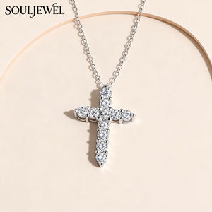 Collar con Colgante de Cruz de Moissanita en Plata de Ley con Baño de Rodio, Cadena de Cuerda, Estilo Hip Hop, Elegante para Uso Diario, Moda Religiosa - Product Image 6