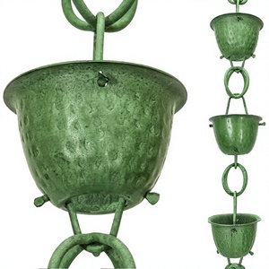 Meilleure vente de chaîne de pluie en métal fonctionnelle et décorative verte martelée chaînes de pluie pour la décoration de la maison et du jardin - Product Image 1