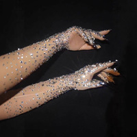 Nouveaux Gants en Maille à Strass Brillants et Sexy pour Soirée Annuelle, Banquet d'Anniversaire, Style Luxe Léger, à Porter autour du Cou