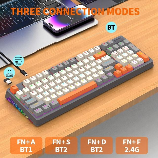 K95 New Mechanical Keyboard 2.4Ghz Wireless for Hot-Swap Customizable Gaming Ergonomic Design FCC/ROHS Certified USB