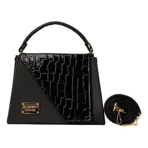 Bolso Mensajero para Mujer Fana Lcela Mina, Negro, Cuero Genuino con Patrón de Cocodrilo, Estilo Minimalista, Cierre de Solapa - Product Image 3