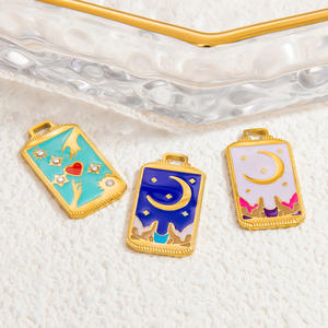 Colgante de cartas de tarot con diseño de estrella, luna y corazón, aleación de zinc, regalo unisex, joyería PJ91532 - Product Image 1