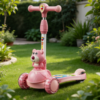 Trottinette pour enfants à thème de dessin animé avec frein à main, pliable à 3 roues, roues LED clignotantes, guidon en alliage réglable pour garçons et filles
