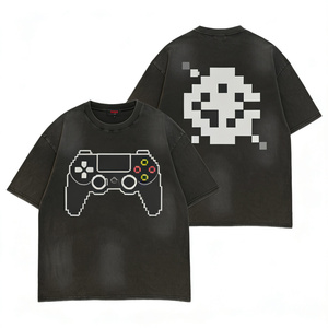 T-shirt da uomo con controller <span class=keywords><strong>di</strong></span> gioco, oversize, in cotone nero, Pixel Art Game Fashion - Product Image 2