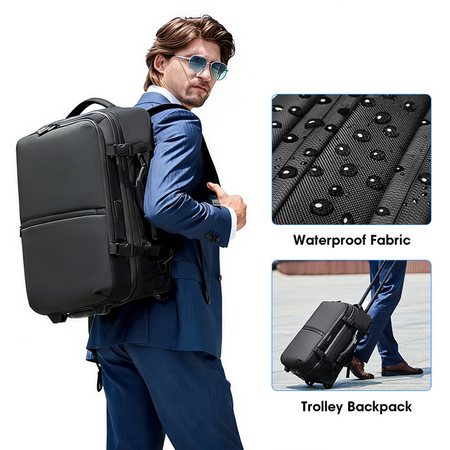 60L Durable Oxford Business Waterproof Multi-function Trolley Backpack with USB Charging Port Anti-theft Vacuum Compression