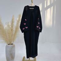 HANO derniers vêtements islamiques Nida Abaya noire avec motifs de Dubaï Abaya pour femmes robe musulmane Cardigan avec papillon Abaya modeste