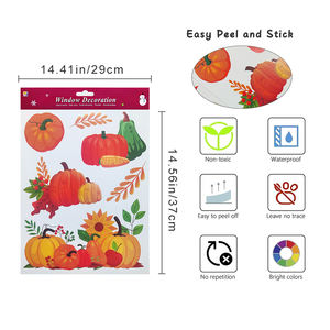 Lapin hérisson feuilles d'automne citrouille automne fenêtre statique <span class=keywords><strong>Film</strong></span> autocollants pour la maison école bureau fête - Product Image 2