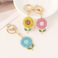 Gantungan Kunci Bunga Matahari Bertabur Rhinestone Kristal, Cincin Kunci Logam, Aksesoris Tas Wanita, Liontin Gantung Ransel, Hadiah