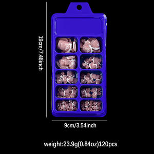 เล็บกดนิ้วแบบสั้นทรงสี่เหลี่ยมสไตล์ฝรั่งเศส120ชิ้นการออกแบบเล็บดอกไม้ผีเสื้อสดขนาดเล็ก - Product Image 3