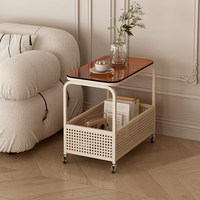Table d'appoint verrouillable avec roulettes, petite table d'entrée, table basse moderne, étagère de rangement, en acier inoxydable