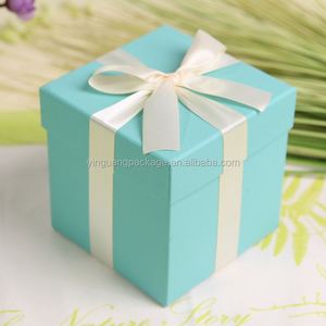 Fresh Custom Size Blue Square <b>Wedding</b> Door Gift <b>Box</b> With Ribbon - Product Image 2