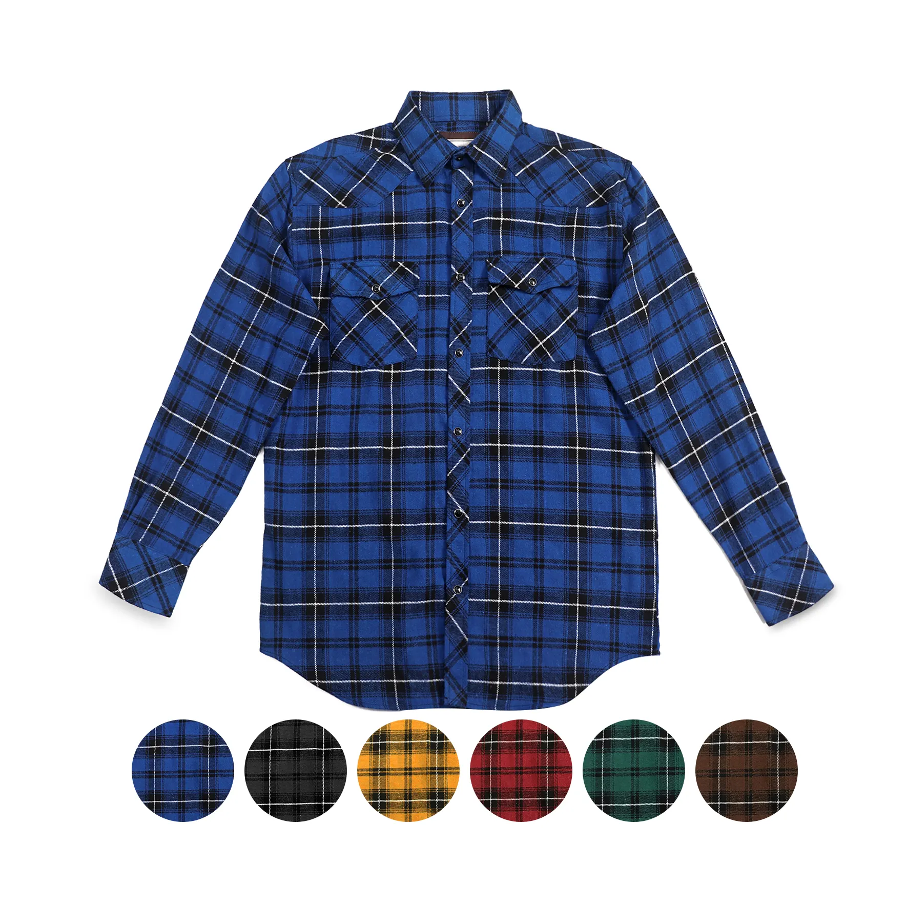 Custom Men's Casual Oversized Plaid Logo Pocket Flannel Stylish Long Sleeve Shirts For Men