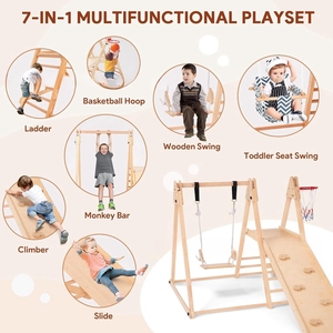 Gimnasio de la jungla interior 8 <span class=keywords><strong>en</strong></span> 1 para niños pequeños, juego de escalador de <span class=keywords><strong>madera</strong></span> Montessori con tobogán, columpio, Red de escalada, escuelas, <span class=keywords><strong>parques</strong></span> de atracciones - Product Image 2